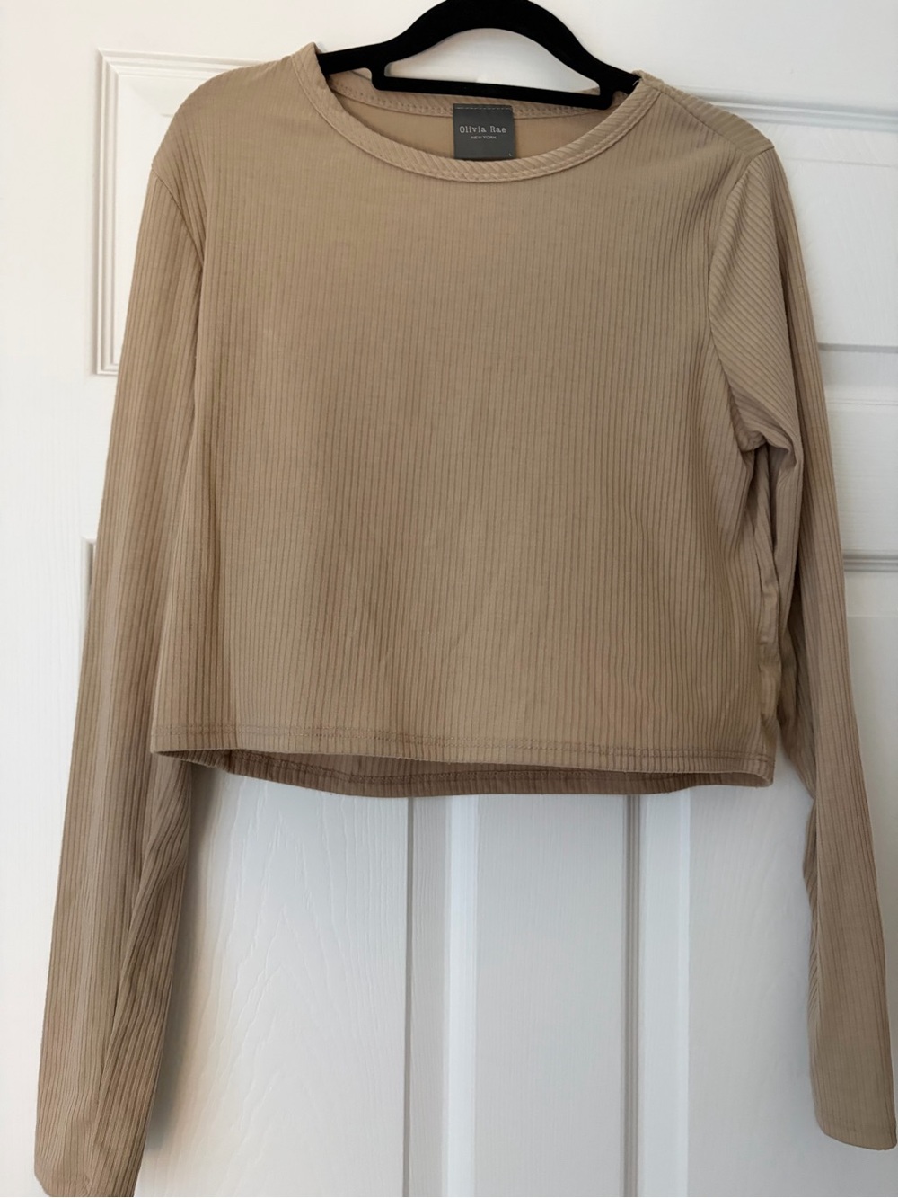 Olivia Rae Women's Ribbed Long-Sleeve Crop Top - Beige
